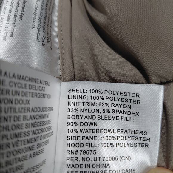 Michael Michael Kors Womens Down Puffer Jacket Coat Large Taupe Hooded Packable - Picture 12 of 13